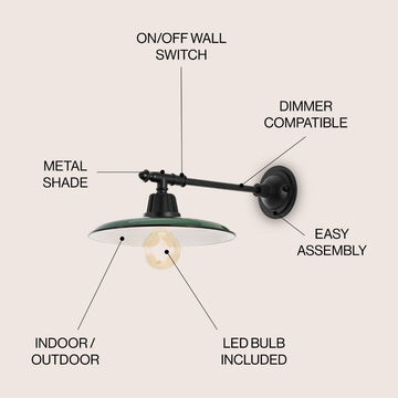 Bonner 12" Farmhouse Industrial Indoor/Outdoor Iron LED Victorian Arm Outdoor Sconce
